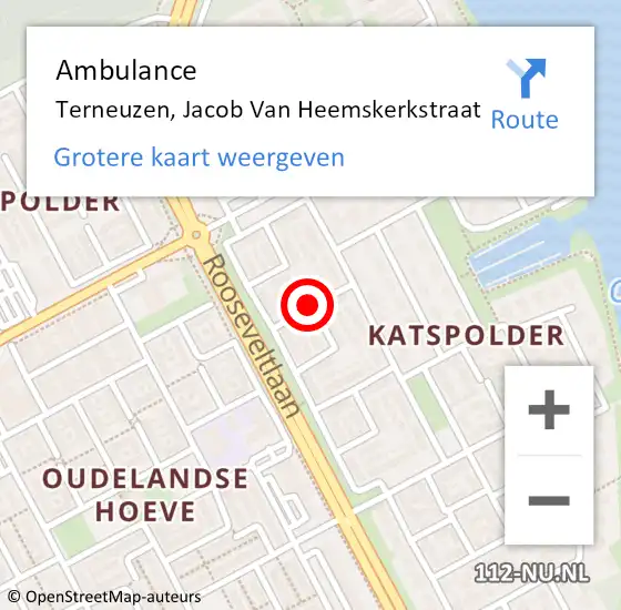 Locatie op kaart van de 112 melding: Ambulance Terneuzen, Jacob Van Heemskerkstraat op 11 november 2015 14:21