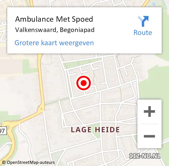 Locatie op kaart van de 112 melding: Ambulance Met Spoed Naar Valkenswaard, Begoniapad op 11 november 2015 16:06