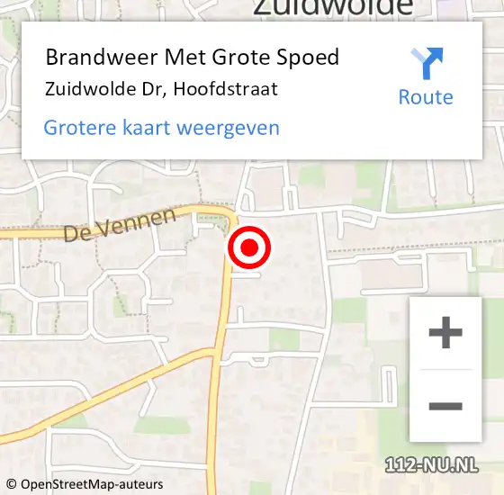 Locatie op kaart van de 112 melding: Brandweer Met Grote Spoed Naar Zuidwolde Dr, Hoofdstraat op 11 november 2015 18:46