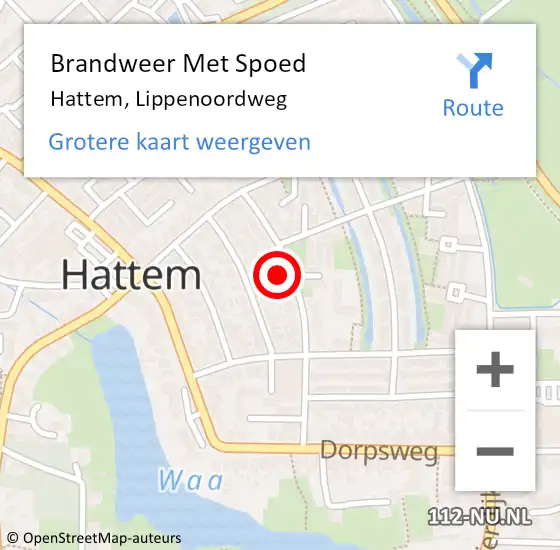 Locatie op kaart van de 112 melding: Brandweer Met Spoed Naar Hattem, Lippenoordweg op 11 november 2015 19:28