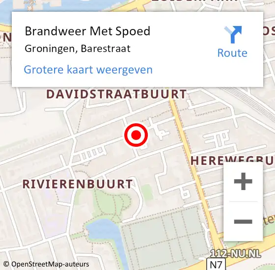 Locatie op kaart van de 112 melding: Brandweer Met Spoed Naar Groningen, Barestraat op 26 november 2013 16:57