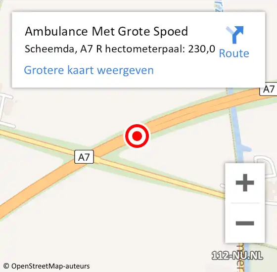 Locatie op kaart van de 112 melding: Ambulance Met Grote Spoed Naar Scheemda, A7 R hectometerpaal: 230,0 op 26 november 2013 16:59