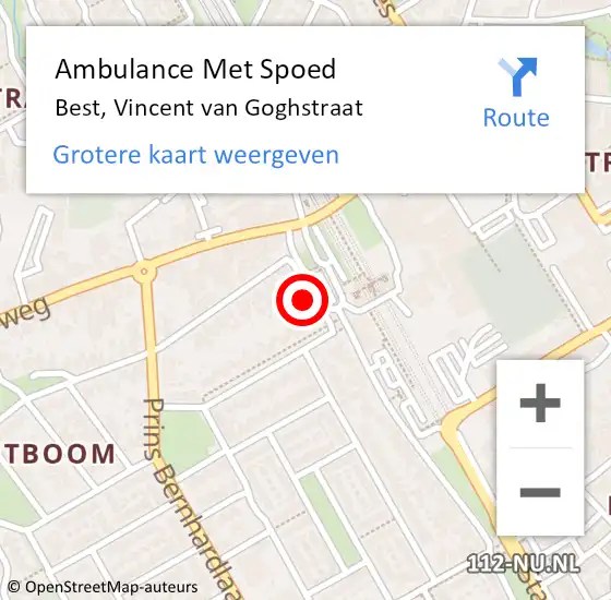 Locatie op kaart van de 112 melding: Ambulance Met Spoed Naar Best, Vincent van Goghstraat op 11 november 2015 21:58