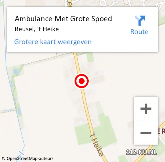 Locatie op kaart van de 112 melding: Ambulance Met Grote Spoed Naar Reusel, 't Heike op 11 november 2015 22:21