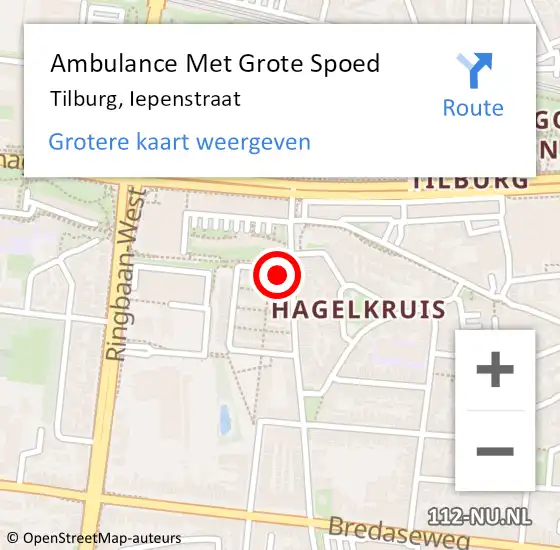 Locatie op kaart van de 112 melding: Ambulance Met Grote Spoed Naar Tilburg, Iepenstraat op 11 november 2015 23:32