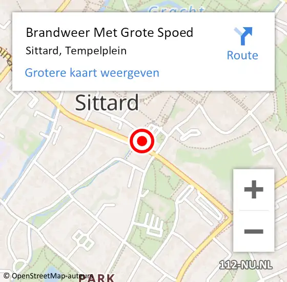 Locatie op kaart van de 112 melding: Brandweer Met Grote Spoed Naar Sittard, Tempelplein op 12 november 2015 03:25