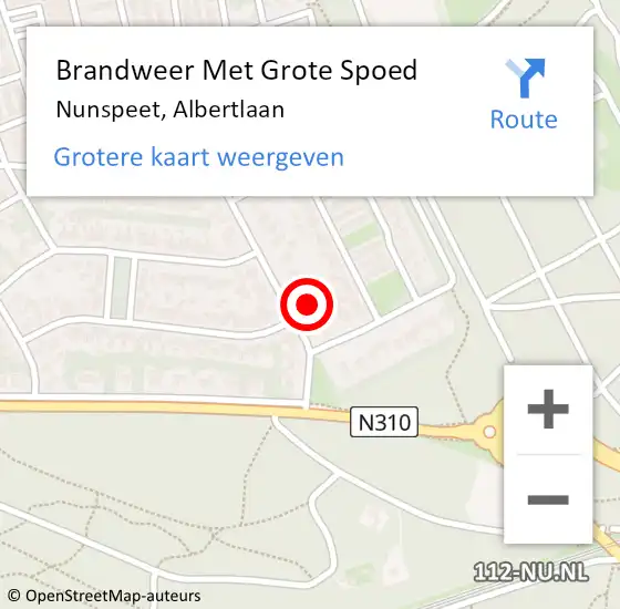 Locatie op kaart van de 112 melding: Brandweer Met Grote Spoed Naar Nunspeet, Albertlaan op 12 november 2015 08:42