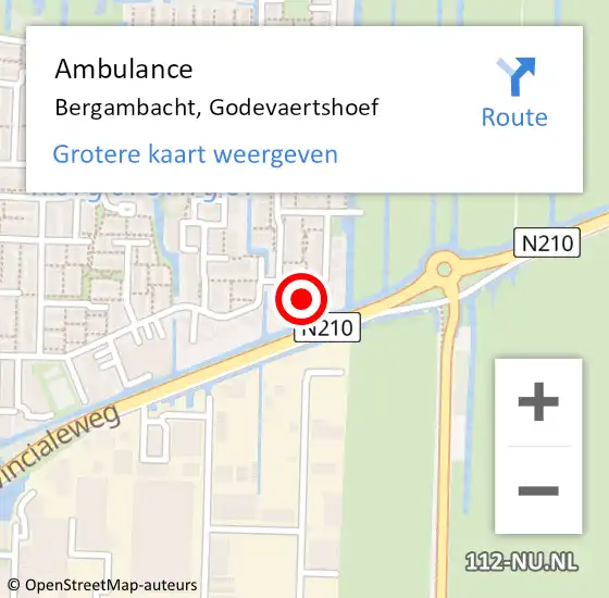 Locatie op kaart van de 112 melding: Ambulance Bergambacht, Godevaertshoef op 12 november 2015 09:29
