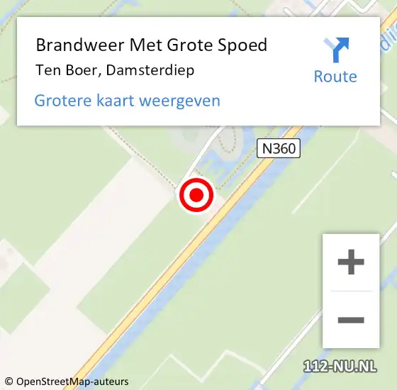 Locatie op kaart van de 112 melding: Brandweer Met Grote Spoed Naar Ten Boer, Damsterdiep op 12 november 2015 11:29