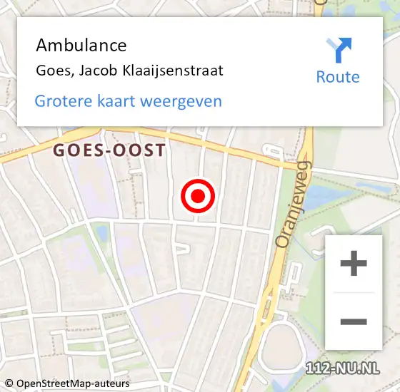 Locatie op kaart van de 112 melding: Ambulance Goes, Jacob Klaaijsenstraat op 12 november 2015 13:53