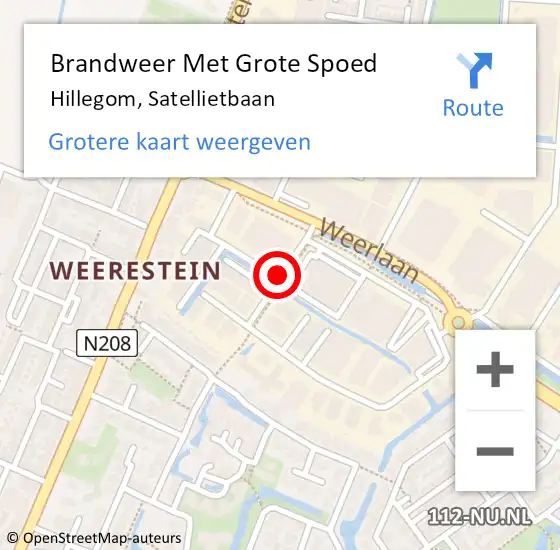 Locatie op kaart van de 112 melding: Brandweer Met Grote Spoed Naar Hillegom, Satellietbaan op 12 november 2015 14:47