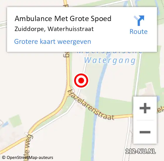 Locatie op kaart van de 112 melding: Ambulance Met Grote Spoed Naar Zuiddorpe, Waterhuisstraat op 12 november 2015 15:47