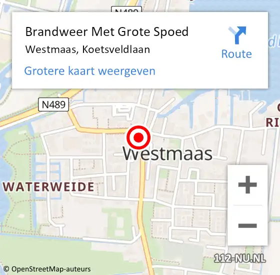 Locatie op kaart van de 112 melding: Brandweer Met Grote Spoed Naar Westmaas, Koetsveldlaan op 26 november 2013 18:12