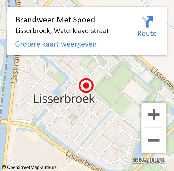 Locatie op kaart van de 112 melding: Brandweer Met Spoed Naar Lisserbroek, Waterklaverstraat op 12 november 2015 18:31