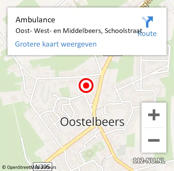 Locatie op kaart van de 112 melding: Ambulance Oost- West- en Middelbeers, Schoolstraat op 12 november 2015 18:33