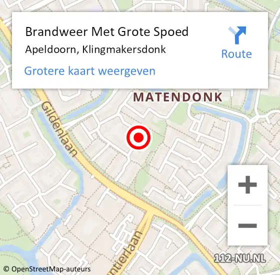 Locatie op kaart van de 112 melding: Brandweer Met Grote Spoed Naar Apeldoorn, Klingmakersdonk op 12 november 2015 18:43