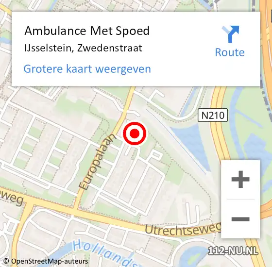 Locatie op kaart van de 112 melding: Ambulance Met Spoed Naar IJsselstein, Zwedenstraat op 12 november 2015 22:52