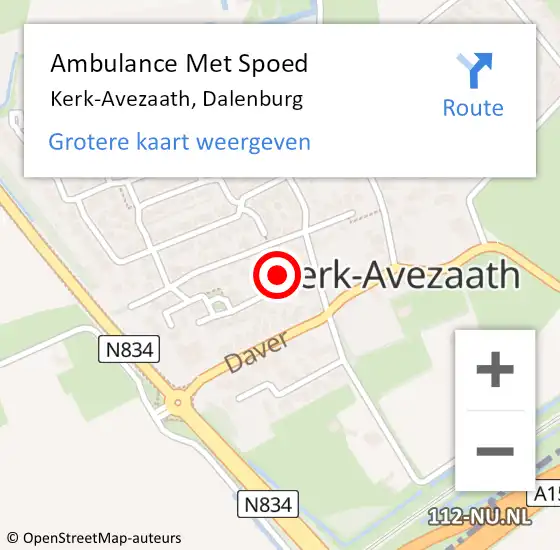 Locatie op kaart van de 112 melding: Ambulance Met Spoed Naar Kerk-Avezaath, Dalenburg op 13 november 2015 00:25