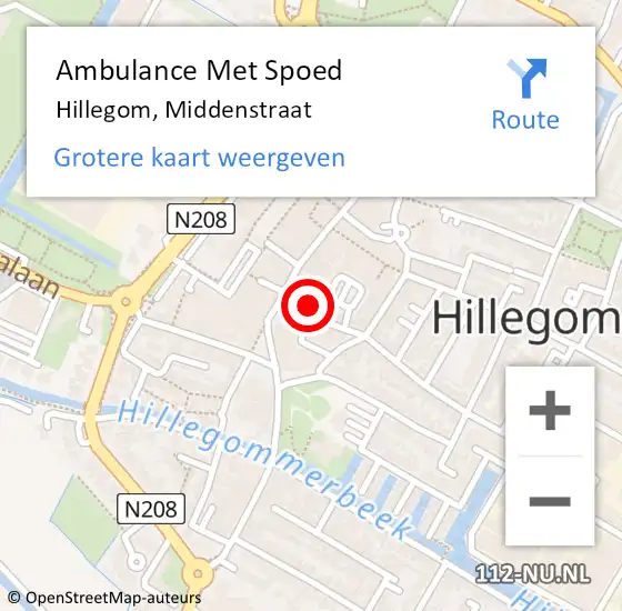 Locatie op kaart van de 112 melding: Ambulance Met Spoed Naar Hillegom, Middenstraat op 13 november 2015 01:12