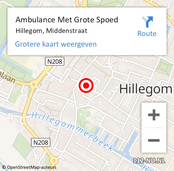 Locatie op kaart van de 112 melding: Ambulance Met Grote Spoed Naar Hillegom, Middenstraat op 13 november 2015 01:16