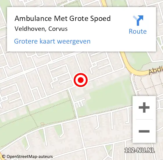 Locatie op kaart van de 112 melding: Ambulance Met Grote Spoed Naar Veldhoven, Corvus op 13 november 2015 02:00
