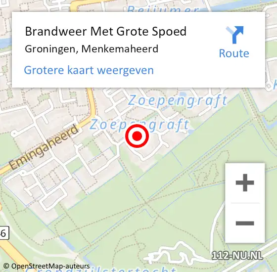 Locatie op kaart van de 112 melding: Brandweer Met Grote Spoed Naar Groningen, Menkemaheerd op 13 november 2015 06:17