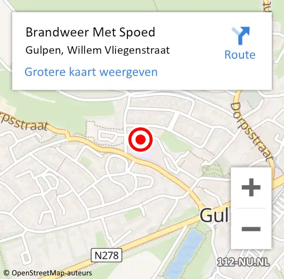 Locatie op kaart van de 112 melding: Brandweer Met Spoed Naar Gulpen, Willem Vliegenstraat op 13 november 2015 09:37