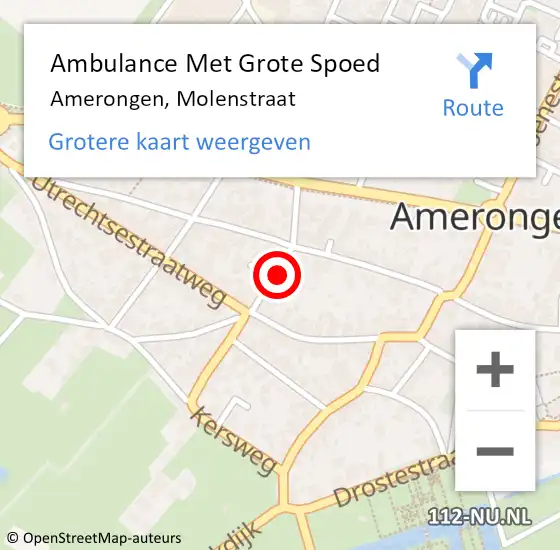 Locatie op kaart van de 112 melding: Ambulance Met Grote Spoed Naar Amerongen, Molenstraat op 13 november 2015 10:00