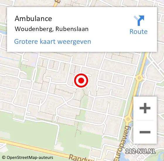 Locatie op kaart van de 112 melding: Ambulance Woudenberg, Rubenslaan op 13 november 2015 14:02