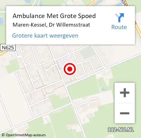 Locatie op kaart van de 112 melding: Ambulance Met Grote Spoed Naar Maren-Kessel, Dr Willemsstraat op 26 november 2013 20:07