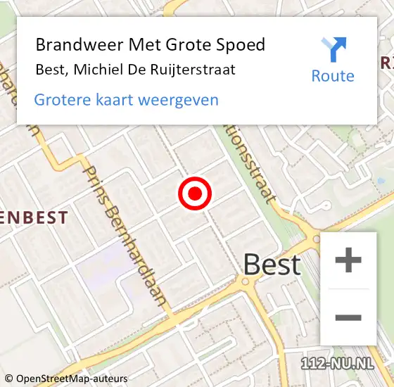 Locatie op kaart van de 112 melding: Brandweer Met Grote Spoed Naar Best, Michiel De Ruijterstraat op 13 november 2015 17:13