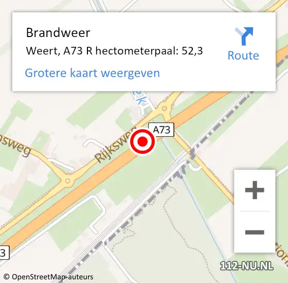 Locatie op kaart van de 112 melding: Brandweer Weert, A73 R hectometerpaal: 41,2 op 13 november 2015 17:14