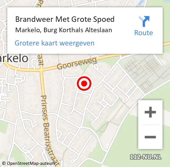 Locatie op kaart van de 112 melding: Brandweer Met Grote Spoed Naar Markelo, Burg Korthals Alteslaan op 13 november 2015 18:11