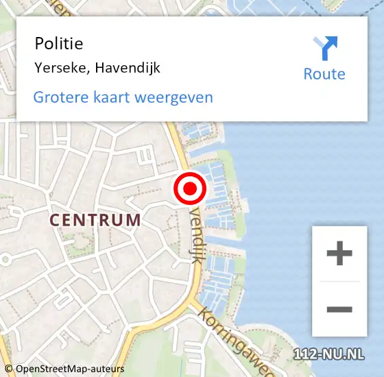 Locatie op kaart van de 112 melding: Politie Yerseke, Havendijk op 13 november 2015 18:27