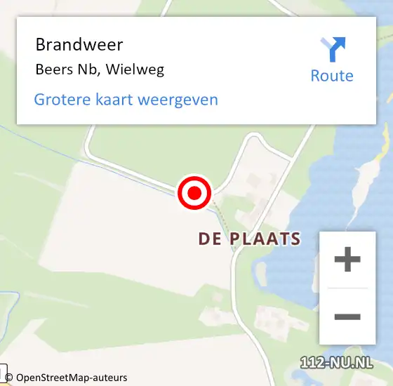 Locatie op kaart van de 112 melding: Brandweer Beers Nb, Wielweg op 13 november 2015 20:36