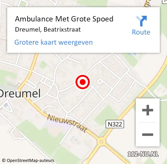 Locatie op kaart van de 112 melding: Ambulance Met Grote Spoed Naar Dreumel, Beatrixstraat op 13 november 2015 23:40