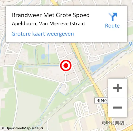 Locatie op kaart van de 112 melding: Brandweer Met Grote Spoed Naar Apeldoorn, Van Miereveltstraat op 14 november 2015 01:39