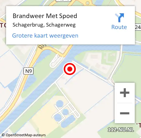 Locatie op kaart van de 112 melding: Brandweer Met Spoed Naar Schagerbrug, Schagerweg op 14 november 2015 01:50