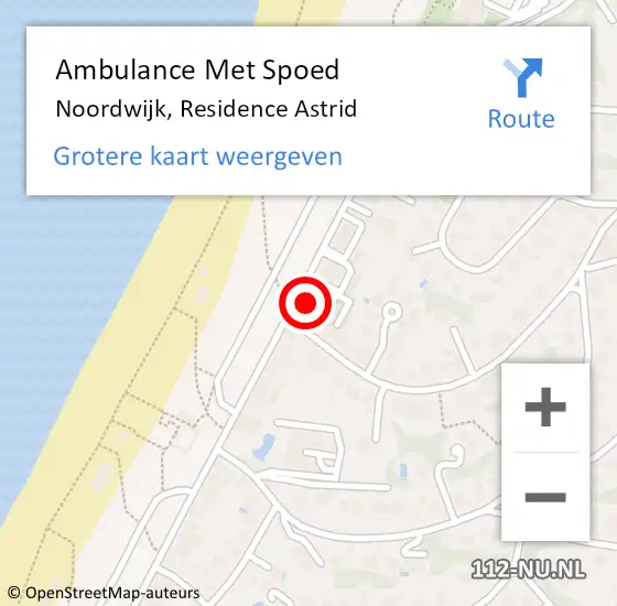 Locatie op kaart van de 112 melding: Ambulance Met Spoed Naar Noordwijk, Residence Astrid op 14 november 2015 02:04