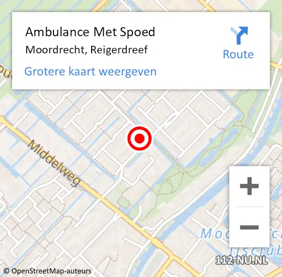 Locatie op kaart van de 112 melding: Ambulance Met Spoed Naar Moordrecht, Reigerdreef op 26 november 2013 21:50