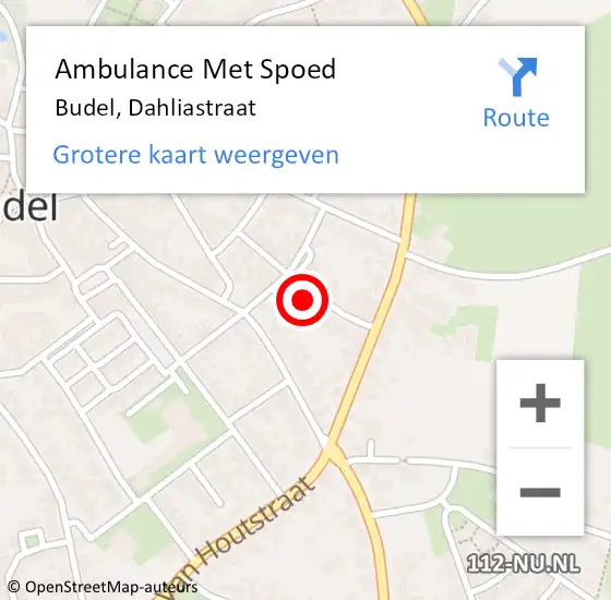 Locatie op kaart van de 112 melding: Ambulance Met Spoed Naar Budel, Dahliastraat op 14 november 2015 11:37