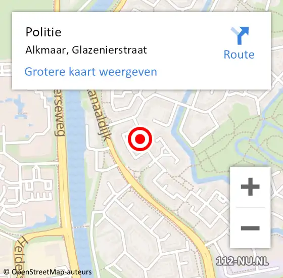 Locatie op kaart van de 112 melding: Politie Alkmaar, Glazenierstraat op 14 november 2015 12:05