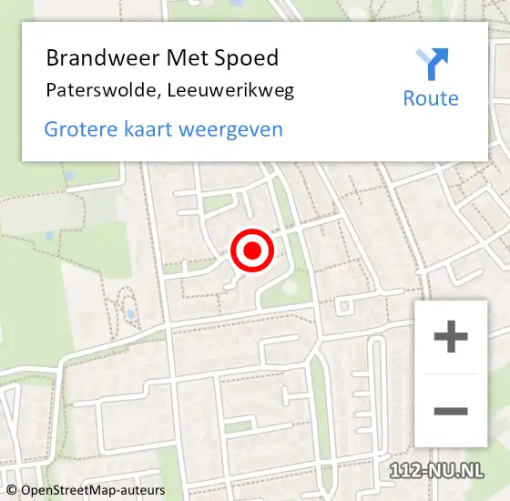 Locatie op kaart van de 112 melding: Brandweer Met Spoed Naar Paterswolde, Leeuwerikweg op 14 november 2015 12:27