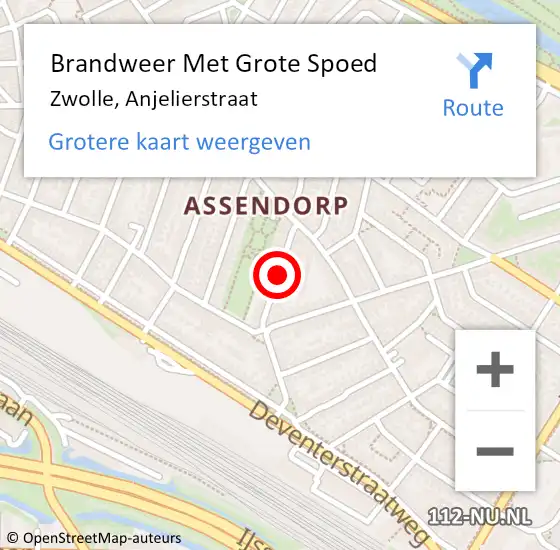 Locatie op kaart van de 112 melding: Brandweer Met Grote Spoed Naar Zwolle, Anjelierstraat op 14 november 2015 12:27