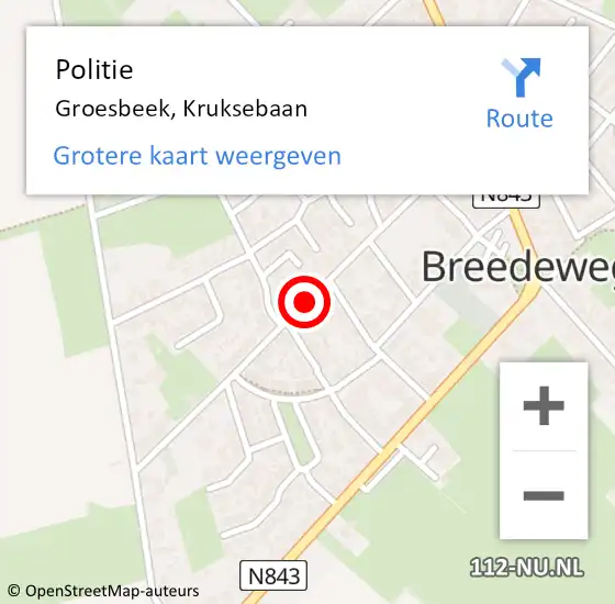 Locatie op kaart van de 112 melding: Politie Groesbeek, Kruksebaan op 14 november 2015 12:33