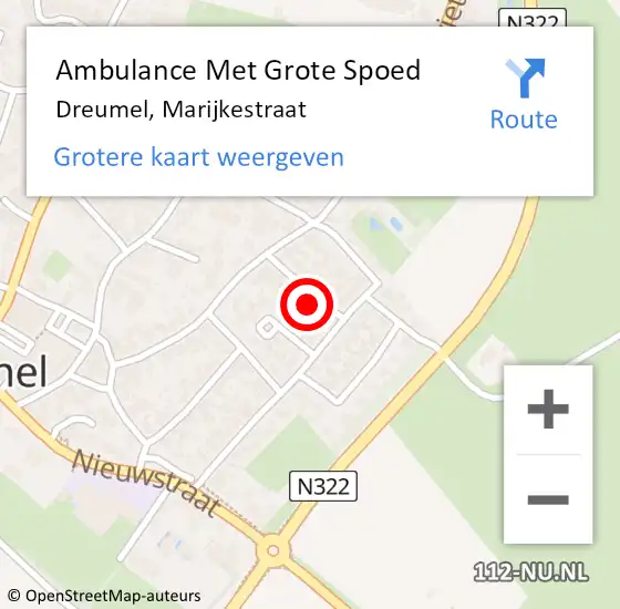 Locatie op kaart van de 112 melding: Ambulance Met Grote Spoed Naar Dreumel, Marijkestraat op 14 november 2015 13:33