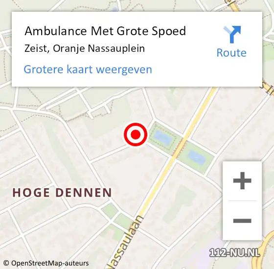 Locatie op kaart van de 112 melding: Ambulance Met Grote Spoed Naar Zeist, Oranje Nassauplein op 14 september 2013 01:20