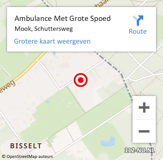 Locatie op kaart van de 112 melding: Ambulance Met Grote Spoed Naar Mook, Schuttersweg op 14 november 2015 15:24