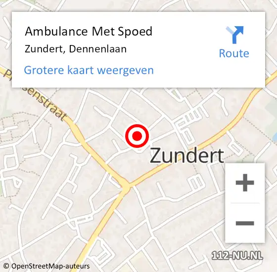 Locatie op kaart van de 112 melding: Ambulance Met Spoed Naar Zundert, Dennenlaan op 26 november 2013 22:26