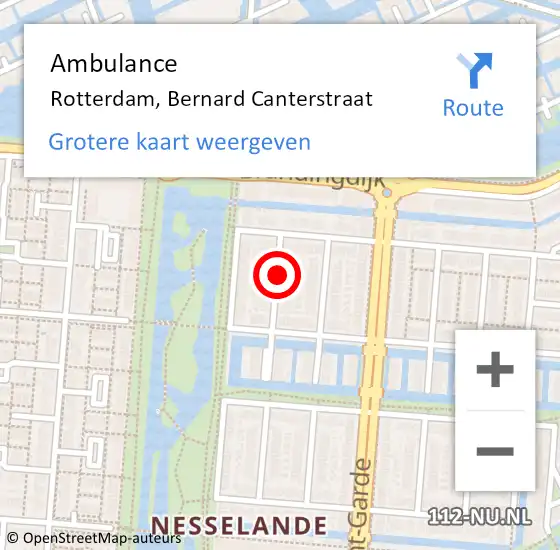 Locatie op kaart van de 112 melding: Ambulance Rotterdam, Bernard Canterstraat op 14 november 2015 15:58
